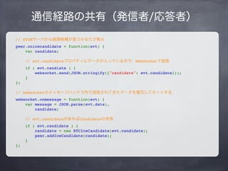 SDP
SDP Sample
v=0
o=- 6636874602225569115 2 IN IP4 127.0.0.1
...
m=audio 1 RTP/SAVPF 111 103 104 0 8 106 105 13 126
...
m=video 1 RTP/SAVPF 100 116 117
...
a=sctpmap:5000 webrtc-datachannel 1024
a=ssrc:3712708814 cname:dgbXDOpXGNofSBNB
a=ssrc:3712708814 msid:RTCDataConnection RTCDataConnection
a=ssrc:3712708814 mslabel:RTCDataConnection
a=ssrc:3712708814 label:RTCDataConnection
 