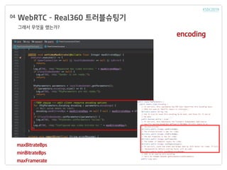 WebRTC C Real360 ??????
??? ??? ????
04
encoding
maxBitrateBps
minBitrateBps
maxFramerate
 