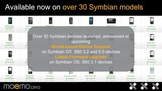 Available now on  over 30 Symbian models Over 30 Symbian devices launched, announced or upcoming Broad-based Device Support on Symbian OS, S60 3.2 and 5.0 devices Latest Firmware Upgrade on Symbian OS, S60 3.1 devices 