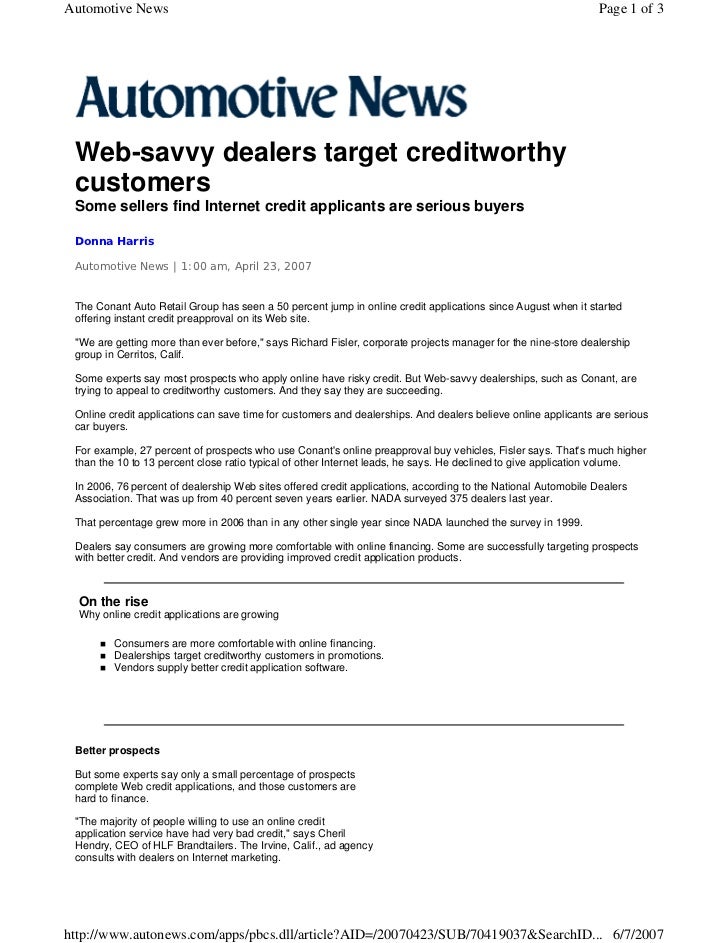 web savvy dealers target credit customers credit applications for customers