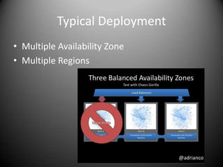 Typical Deployment
• Multiple Availability Zone
• Multiple Regions




                                @adrianco
 