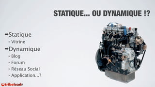 STATIQUE... OU DYNAMIQUE !?

➡Statique
 ‣   Vitrine
➡Dynamique
 ‣ Blog
 ‣ Forum
 ‣ Réseau Social
 ‣ Application...?
 