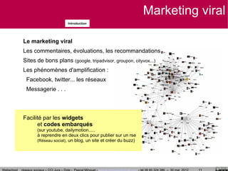 Marketing viral
                     Introduction




Le marketing viral
Les commentaires, évoluations, les recommandation...