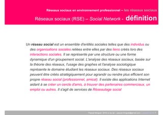 Pascal Minguet 2016 cc by sa – pascal.minguet@gmail.com – octobre 2016- 7
Réseaux sociaux en environnement professionnel –...