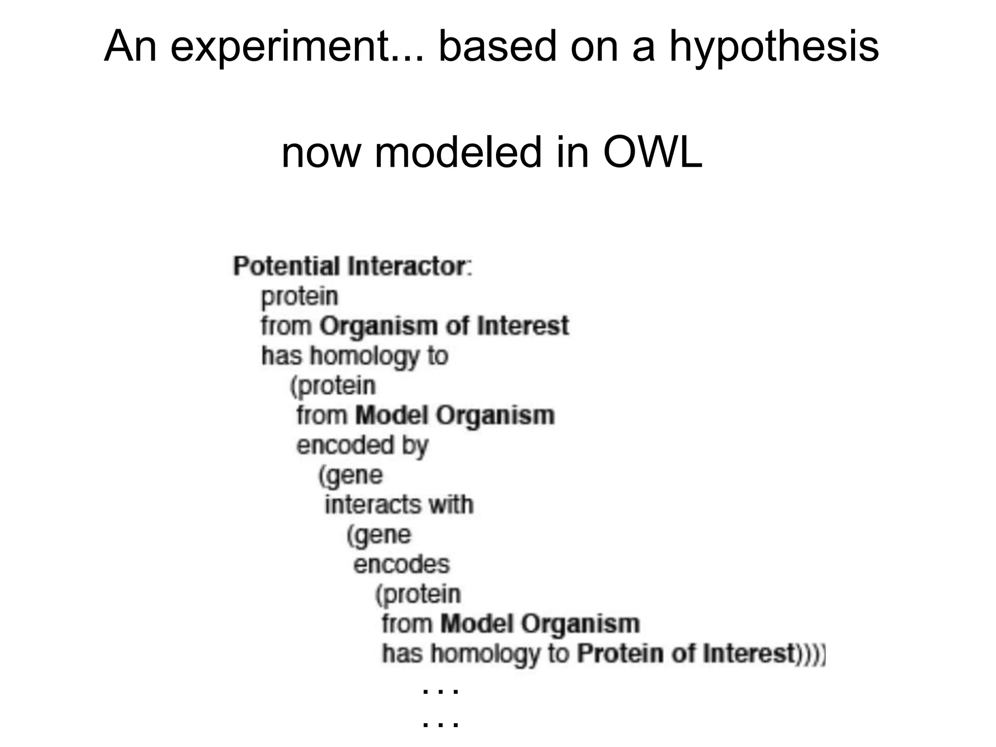 An experiment... based on a hypothesis

        now modeled in OWL




               ...
               ...
 
