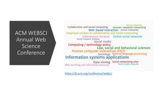 ACM WEBSCI
Annual Web
Science
Conference
https://dl.acm.org/conference/websci
 