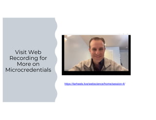 Visit Web
Recording for
More on
Microcredentials
https://tarheels.live/webscience/home/session-4/
 