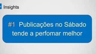 Insights
#1 Publicações no Sábado
tende a perfomar melhor
 