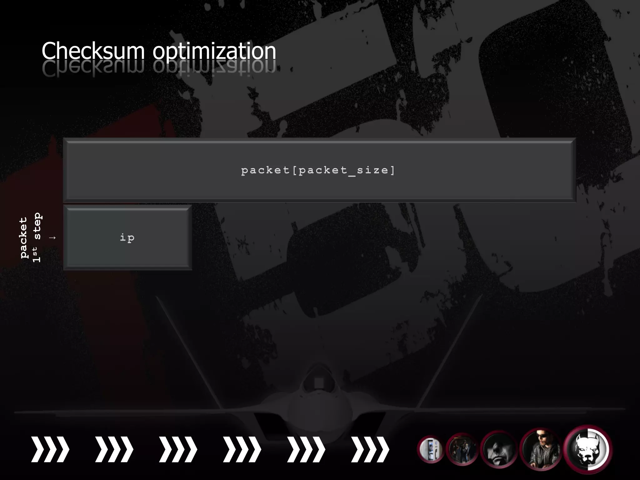 Checksum optimization
1st step
 packet

    ↓
 
