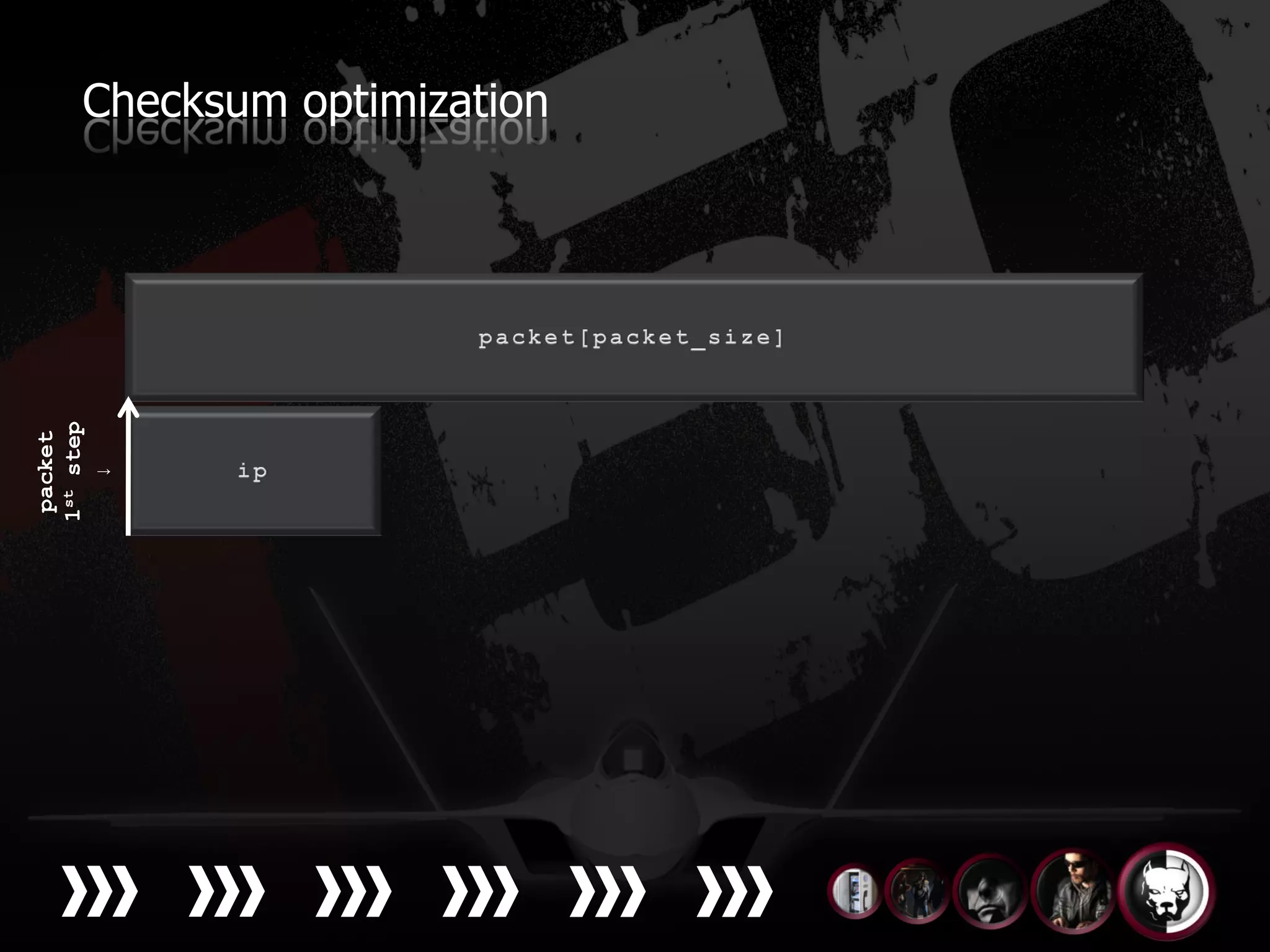 Checksum optimization
1st step
 packet

    ↓
 