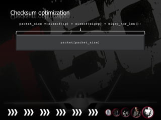 Checksum optimization
   packet_size = sizeof(ip) + sizeof(eigrp) + eigrp_hdr_len();
 