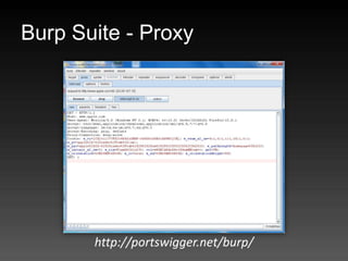 Burp Suite - Proxy




       http://portswigger.net/burp/
 