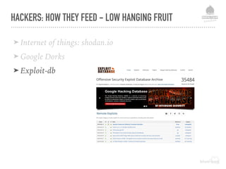 HACKERS: HOW THEY FEED - LOW HANGING FRUIT
➤ Internet of things: shodan.io
➤ Google Dorks
➤ Exploit-db
 