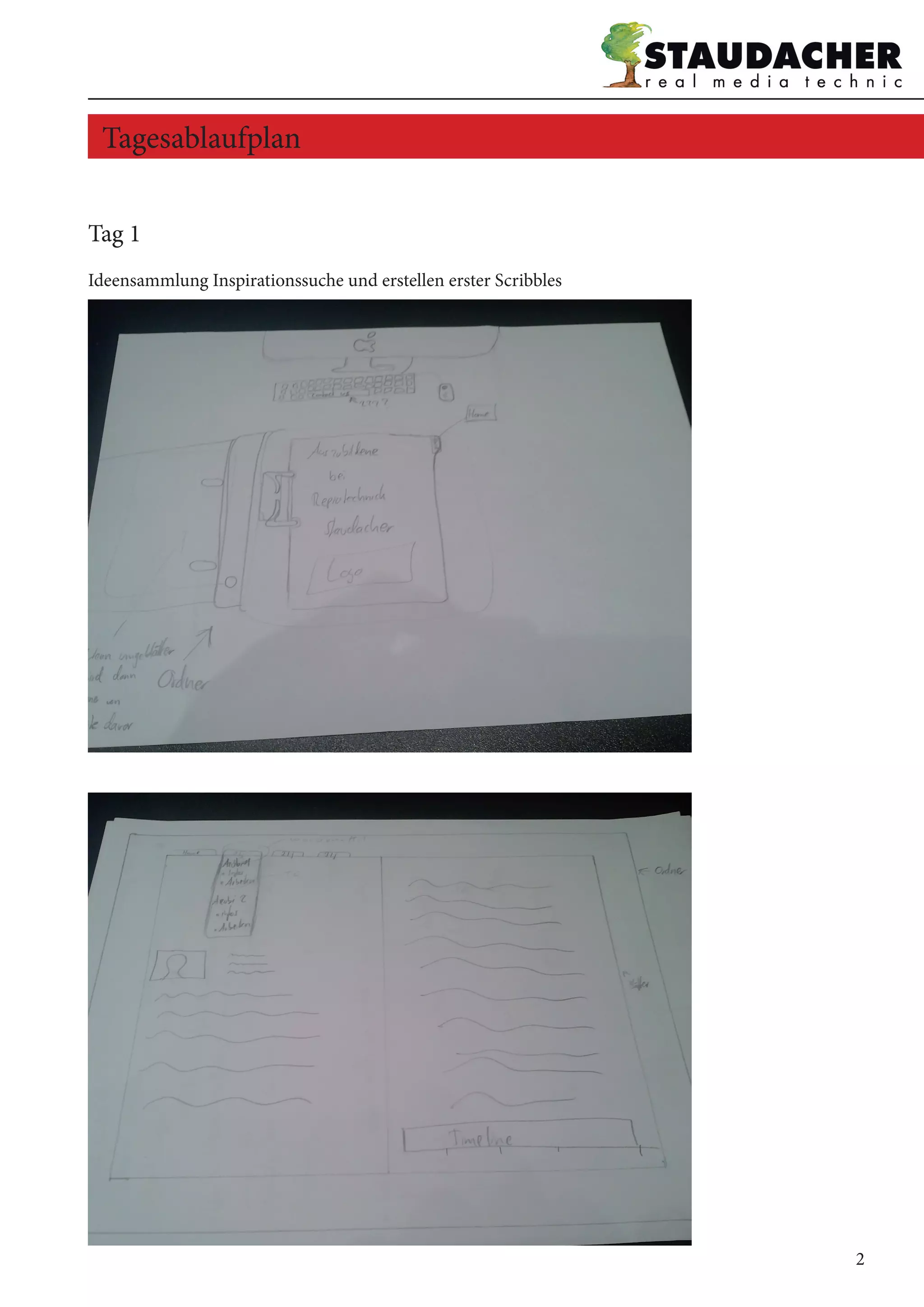 Tag 1
Ideensammlung Inspirationssuche und erstellen erster Scribbles
Tagesablaufplan
2
 