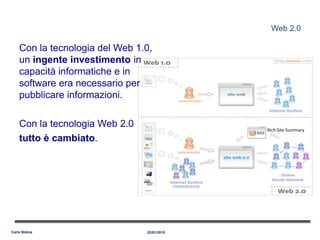 Web 2.0
Con la tecnologia del Web 1.0,
un ingente investimento in
capacità informatiche e in
software era necessario per
pubblicare informazioni.
Con la tecnologia Web 2.0
tutto è cambiato.
22/01/2015Carlo Bidoia
Rich Site Summary
 