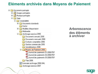 Arborescence  des éléments à archiver Eléments archivés dans Moyens de Paiement 
