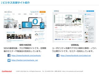 ©2007-2016 Nyle Inc. All Rights Reserved. Tel：03-6409-6766 お問い合わせ：http://ml.seohacks.net/semnarpdfConfidential
ビジネス支援サイト紹介...