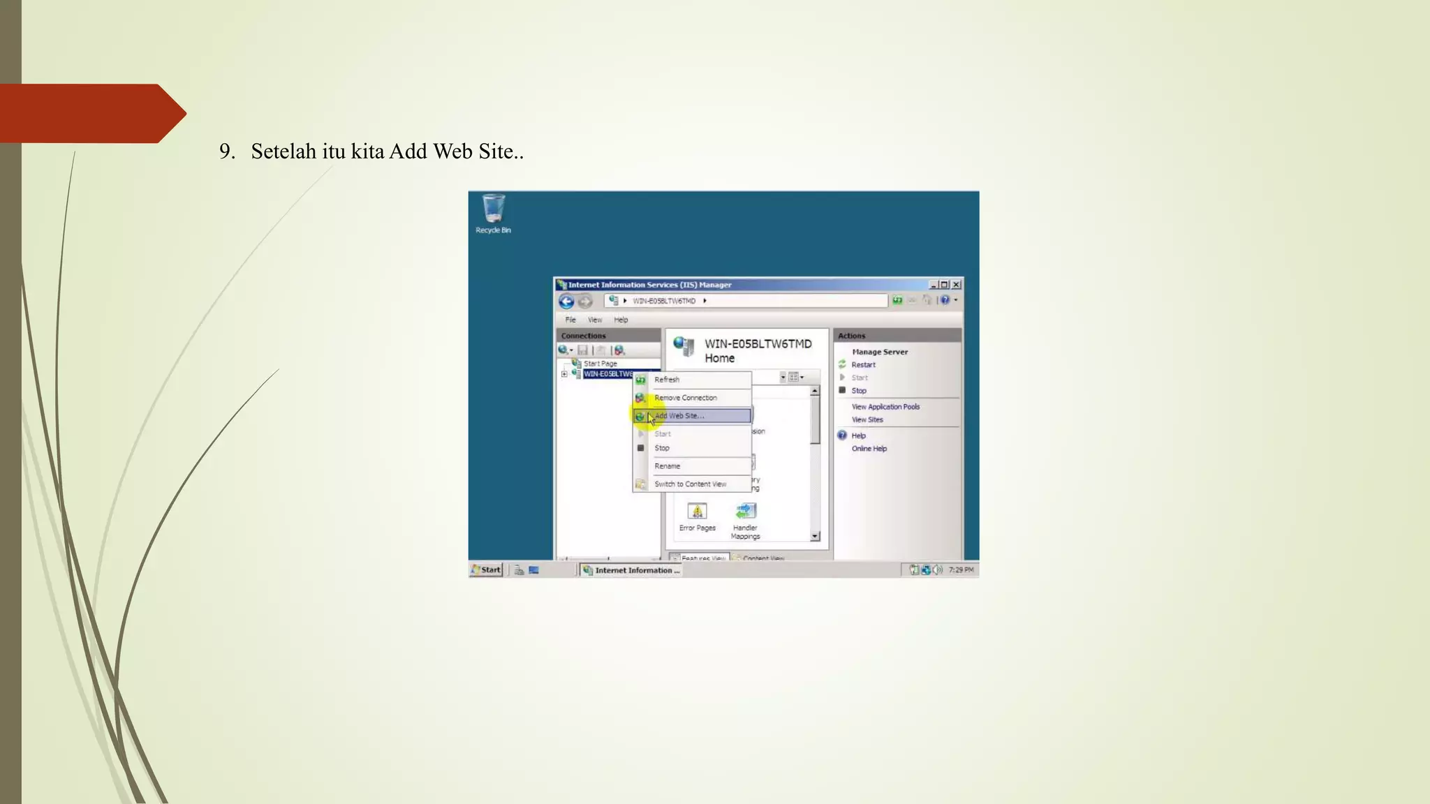 9. Setelah itu kita Add Web Site..
 