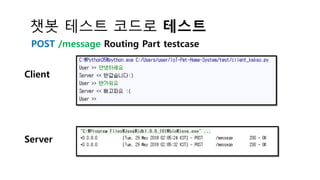 챗봇 테스트 코드로 테스트
Client
Server
POST /message Routing Part testcase
 