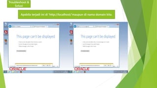 Troubleshoot & 
Solusi 
Apabila terjadi ini di ‘http://localhost/’maupun di nama domain kita. 
 
