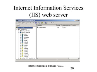 20
Internet Information Services
(IIS) web server
Internet Services Manager dialog.
 