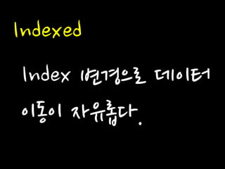 Indexed 
Index 변경으로 데이터 이동이 자유롭다.  