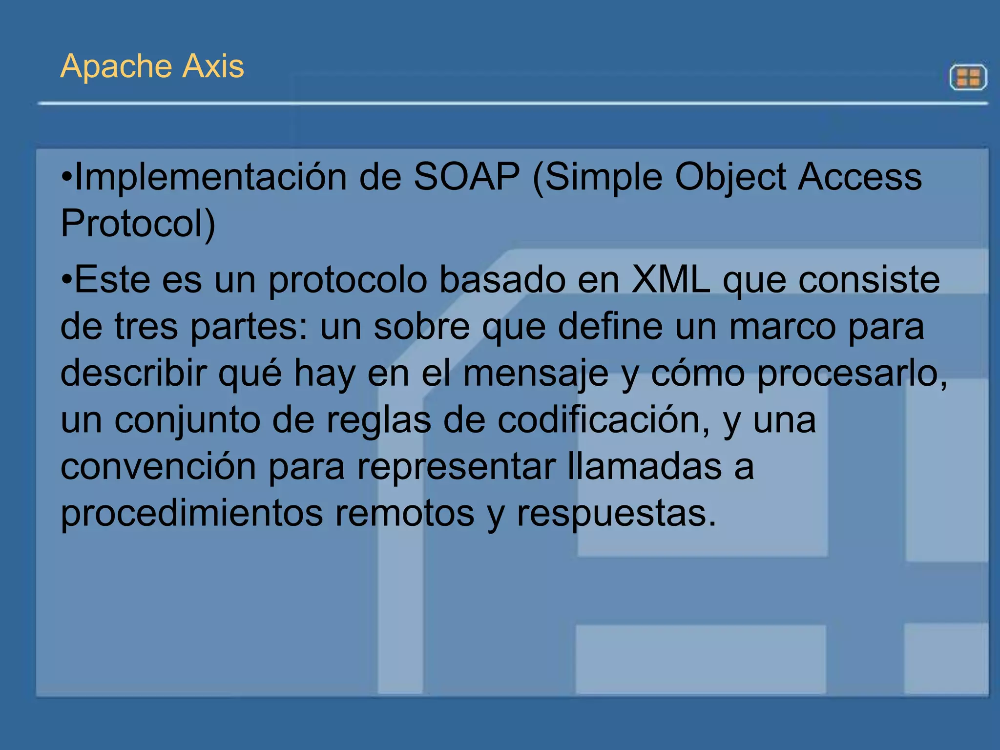 Beneficios de web servicesLos servicios Web fomentan los estándares y protocolos basados en texto, que hacen más fácil acceder a su contenido y entender su funcionamiento.Al apoyarse en HTTP, los servicios Web pueden aprovecharse de los sistemas de seguridad firewall sin necesidad de cambiar las reglas de filtrado.Permiten que servicios y software de diferentes compañías ubicadas en diferentes lugares geográficos puedan ser combinados fácilmente para proveer servicios integrados.Permiten la interoperabilidad entre plataformas de distintos fabricantes por medio de protocolos estándar y abiertos. Las especificaciones son gestionadas por una organización abierta, la W3C, por tanto no hay secretismos por intereses particulares de fabricantes concretos y se garantiza la plena interoperabilidad entre aplicaciones.Es el futuro de la aplicaciones 