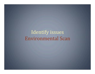 Identify issues
Environmental Scan
 