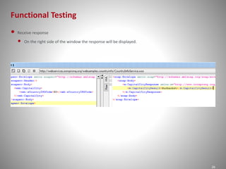 Functional Testing 
26 
• Receive response 
• On the right side of the window the response will be displayed. 
 