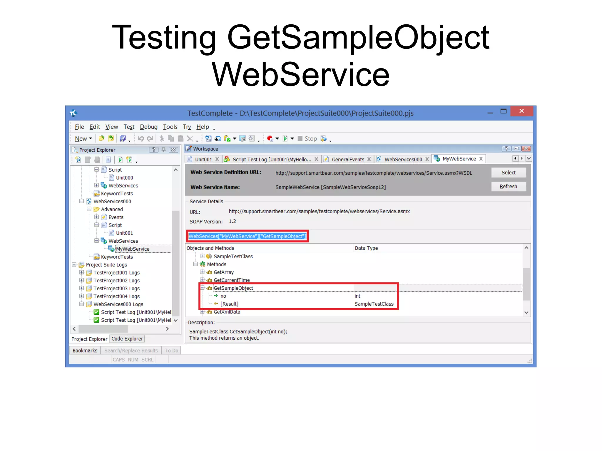 Testing GetSampleObject WebService
