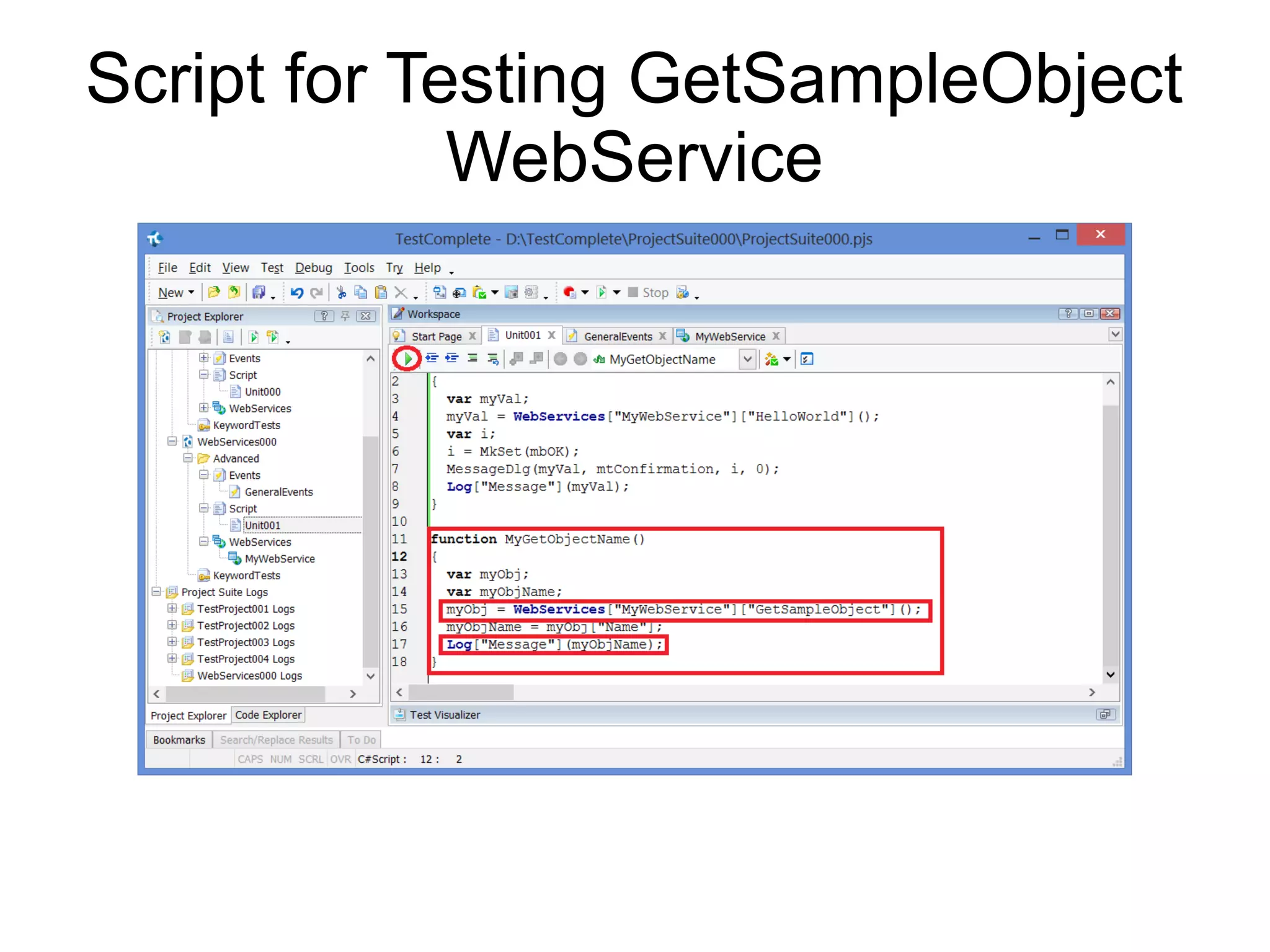 Script for Testing GetSampleObject WebService