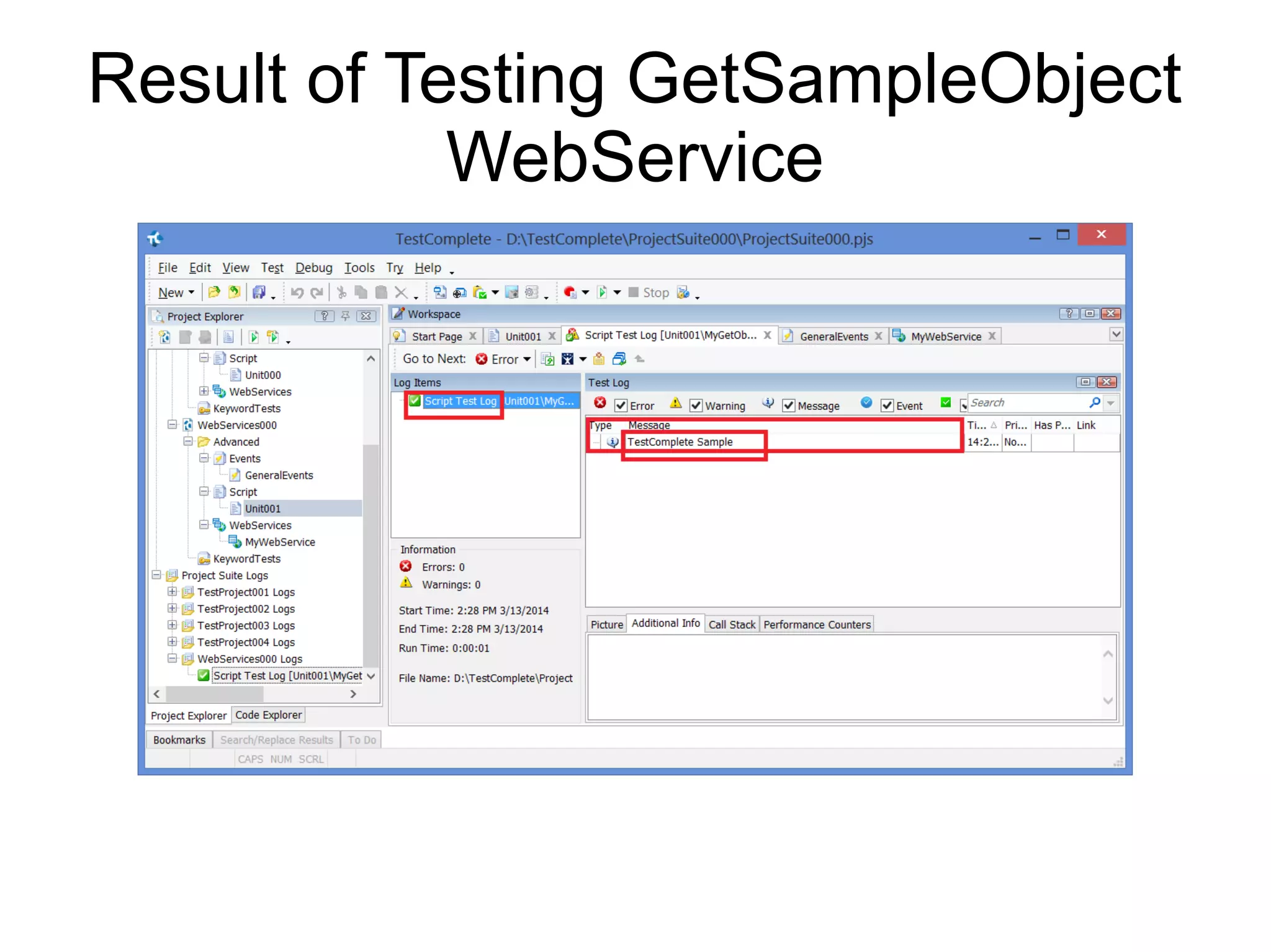 Result of Testing GetSampleObject WebService