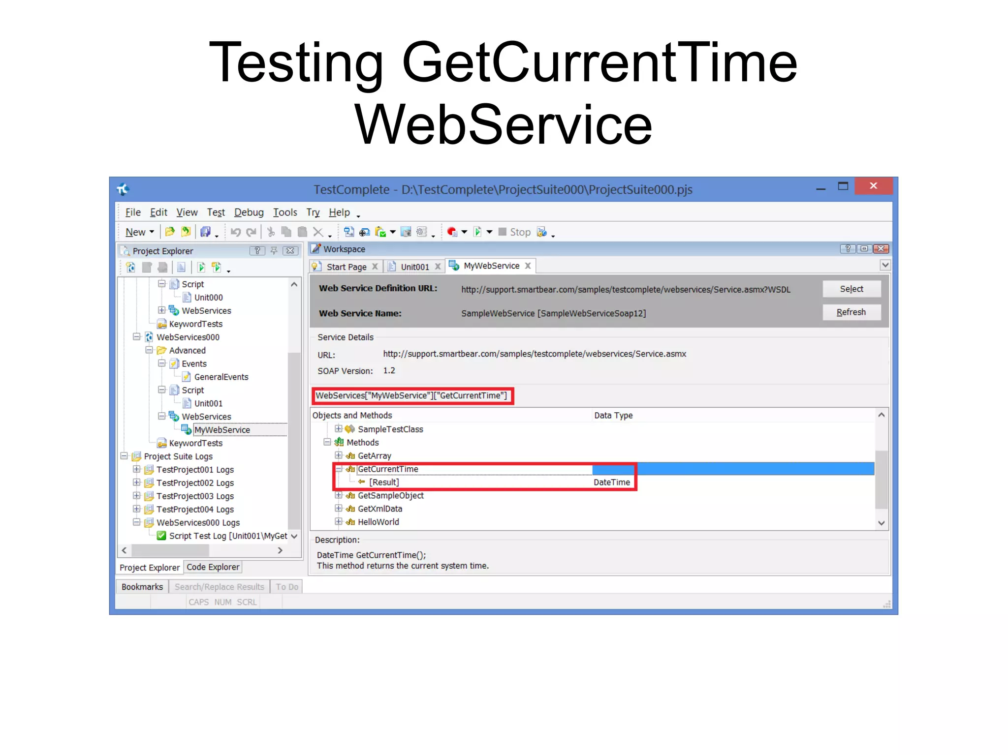 Testing GetCurrentTime WebService