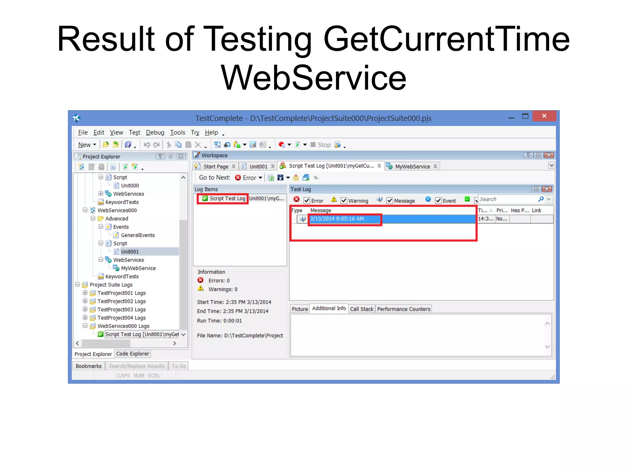 Result of Testing GetCurrentTime WebService