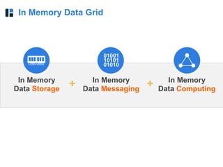 In Memory Data Grid
01001
10101
01010
In Memory  
Data Computing
In Memory  
Data Messaging
++In Memory  
Data Storage
 
