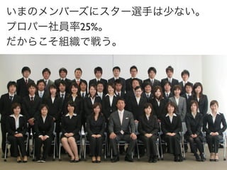いまのメンバーズにスター選手は少ない。
プロパー社員率25%。
だからこそ組織で戦う。
 