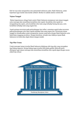 Kali ini saya akan menganalisa situs pemerintah indonesia yakni, Bank Indonesia, untuk keperluan tugas kuliah mata kuliah ...
