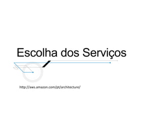 Escolha dos Serviços
hOp://aws.amazon.com/pt/architecture/	
  
 