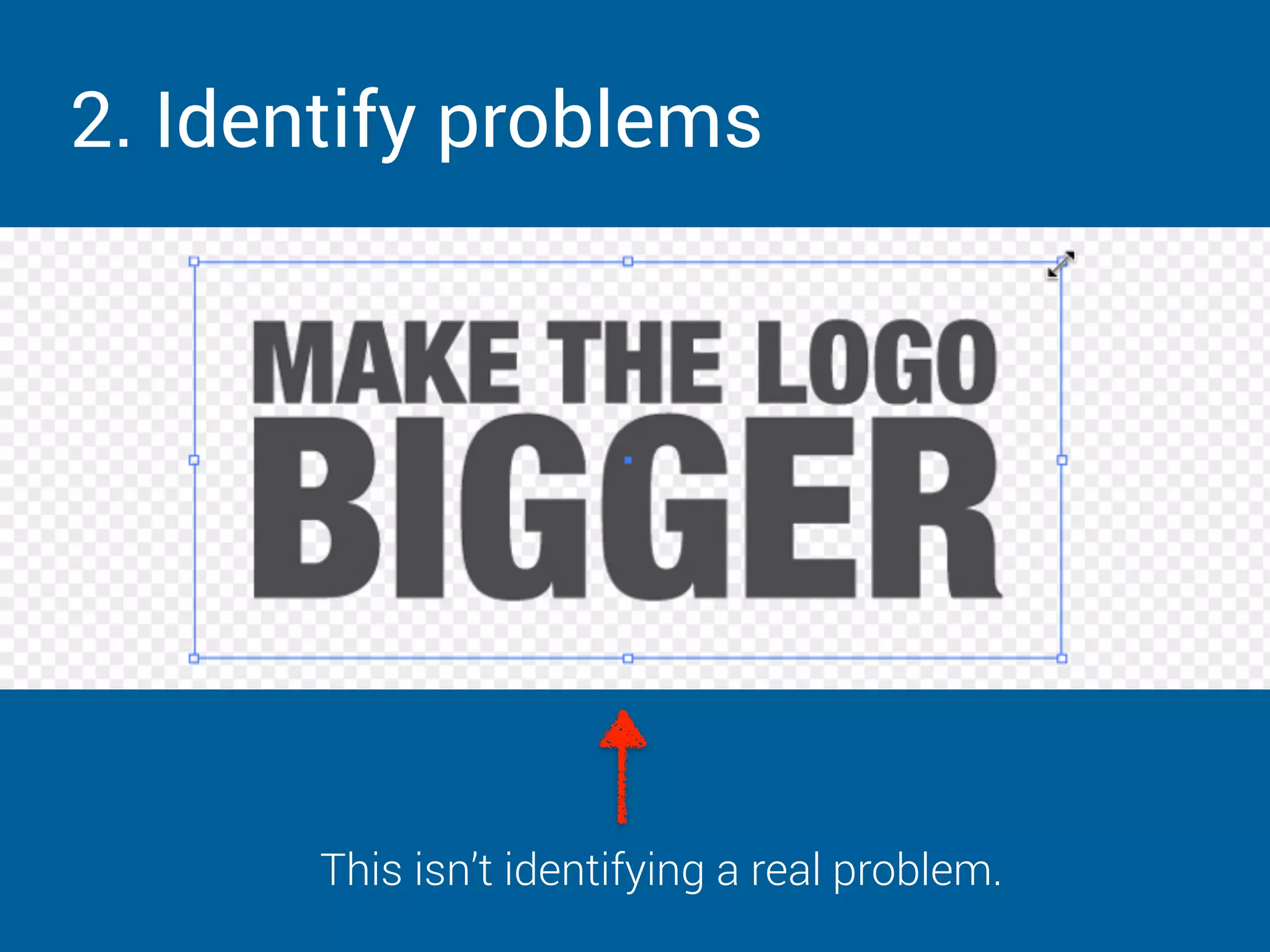 2. Identify problems
This isn’t identifying a real problem.
 