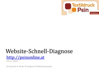Website-Schnell-Diagnose
http://peinonline.at
Zeit ca. 30min
Ist-Zustand  Markt  Vergleich  Maßnahmenpaket
 