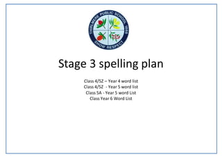 Stage 3 spelling plan
Class 4/5Z – Year 4 word list
Class 4/5Z - Year 5 word list
Class 5A - Year 5 word List
Class Year 6 Word List
 