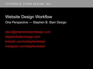 Website Design Workflow
One Perspective — Stephen B. Starr Design
steve@stephenbstarrdesign.com
stephenbstarrdesign.com
linkedin.com/in/stephenbstarr
instagram.com/stephenbstarr
 