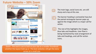 Future Website – 50% Zoom
Zoom- This tool is use to look at your site as a smaller thumbnail
whether the layout hold up or...