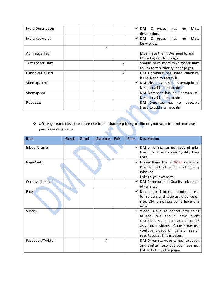 website analysis sample report