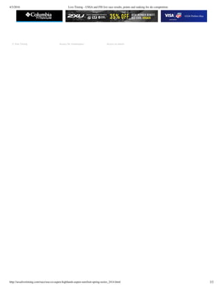 4/3/2016 Live Timing - USSA and FIS live race results, points and ranking for ski competition
http://ussalivetiming.com/race/usa-co-aspen-highlands-aspen-surefoot-spring-series_2414.html 2/2
   
© Vola Timing Access for timekeepers Access to admin
 