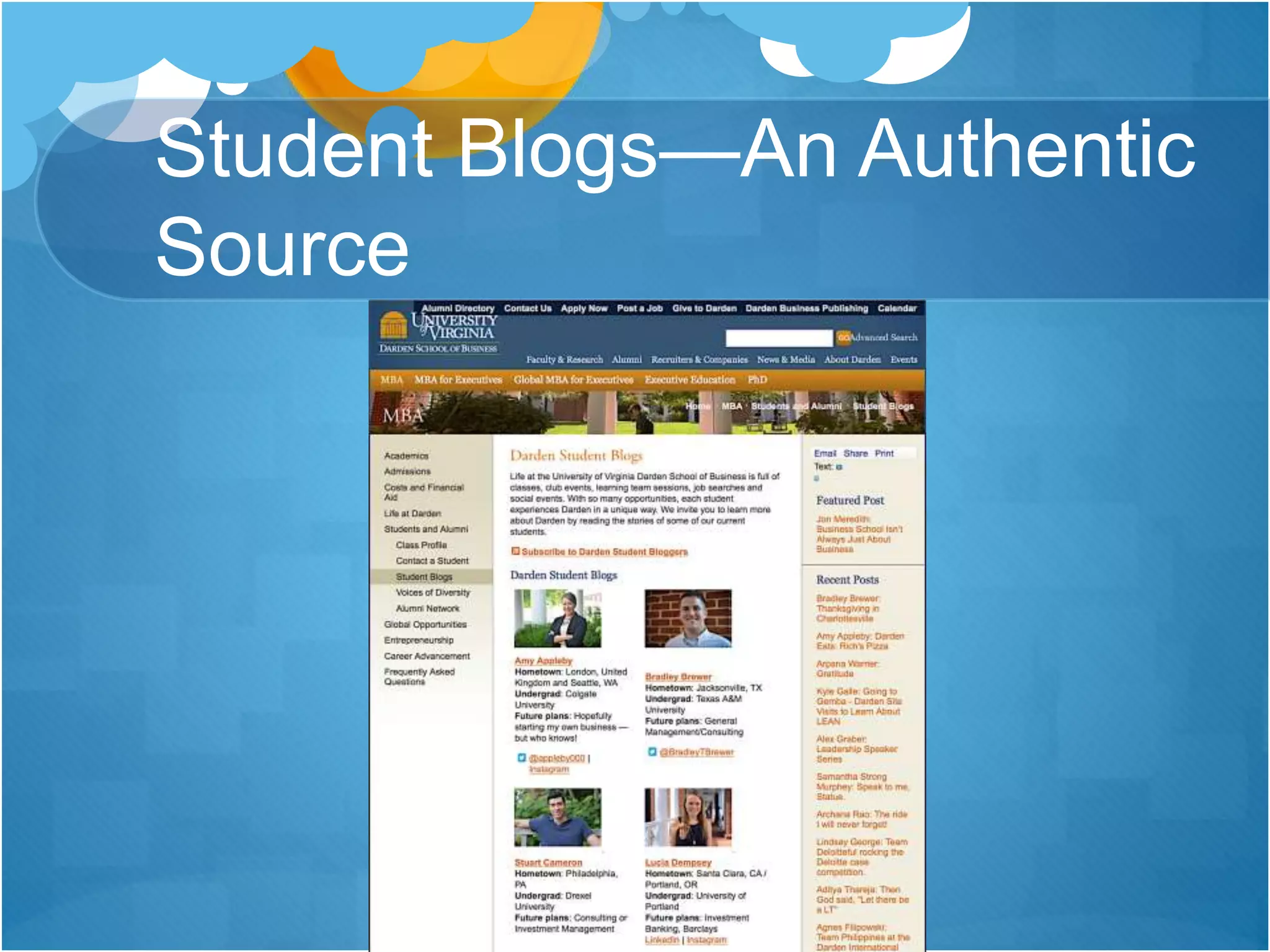 Student Blogs—An Authentic
Source
 