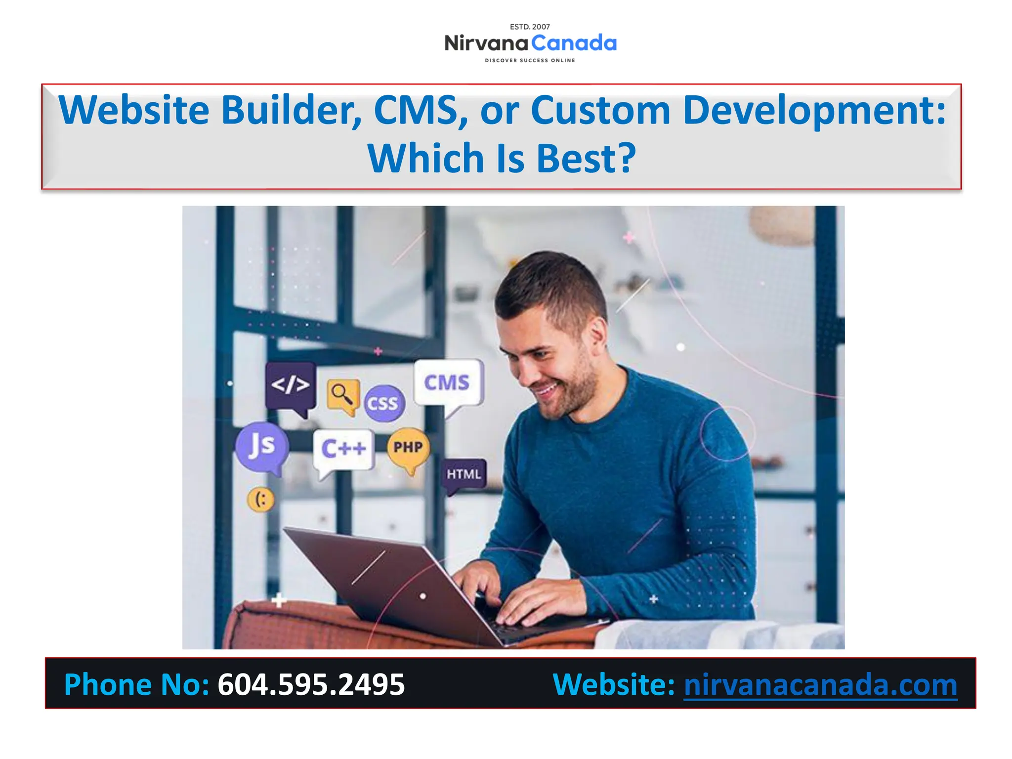 Website Builder, CMS, or Custom Development:
Which Is Best?
Phone No: 604.595.2495 Website: nirvanacanada.com
 