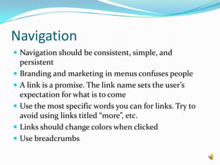 A Home button in or near the menu on the far left of all pages except the homepage