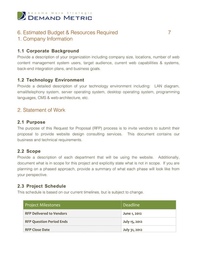 Website Design RFP Template Website Design RFP Template
